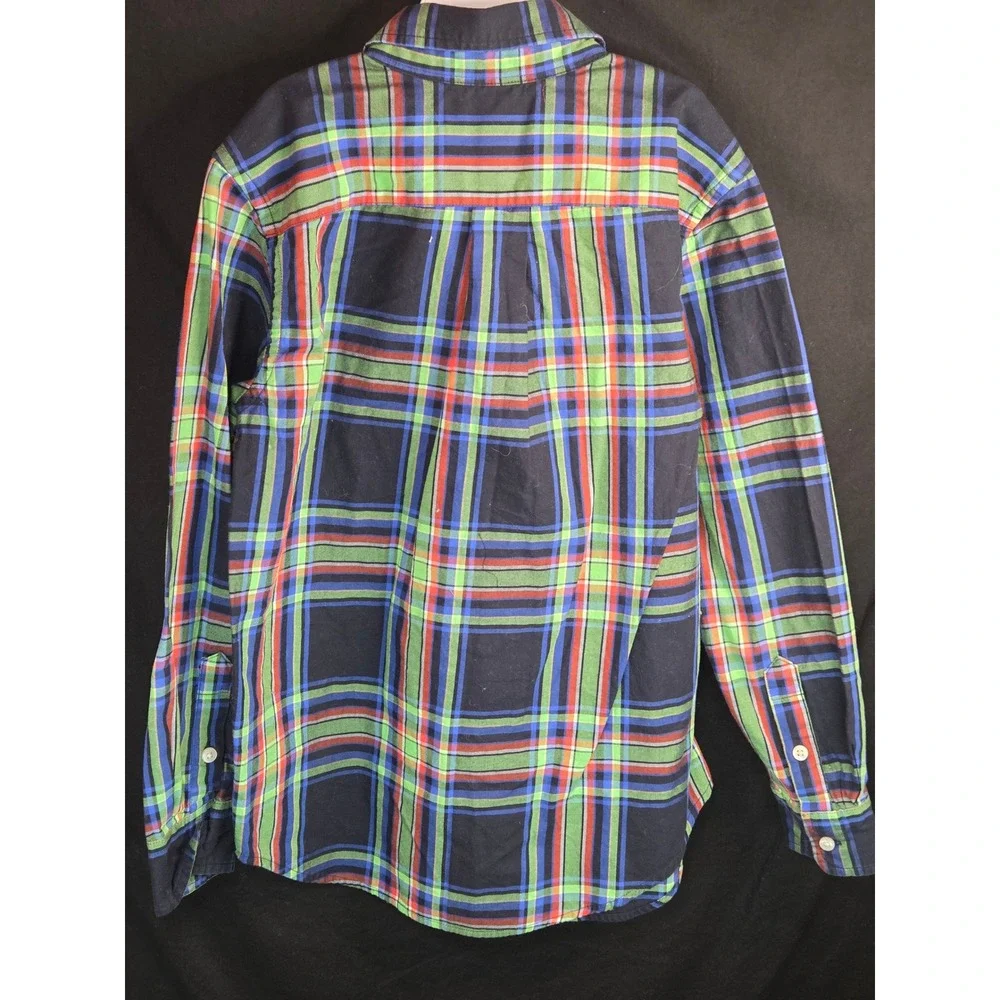 Ralph Lauren Boys Green Blue Plaid Button‎ Down Shirt Size M 10-12 Long Sleeve
